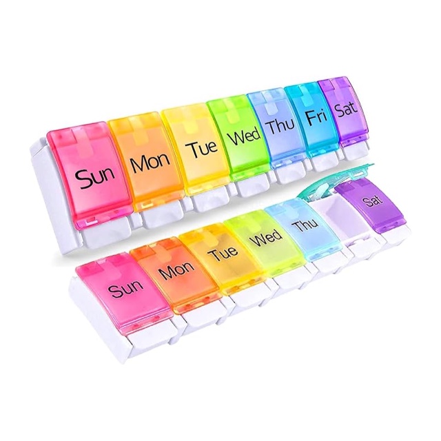 Portable pill box, travel pill box, 7-day pill box, weekly pill box